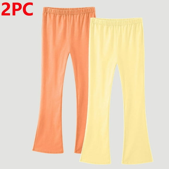 UQJfacai 2 Pack Girls Flare Leggings Kids Bell Bottom Yoga Pants Stretchy Soft Cotton Pants Fall Winter Casual Elastic Waist Tights Pants 3-14 Years