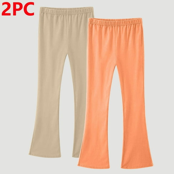 UQJfacai 2 Pack Girls Flare Leggings Kids Bell Bottom Yoga Pants Stretchy Soft Cotton Pants Fall Winter Casual Elastic Waist Tights Pants 3-14 Years