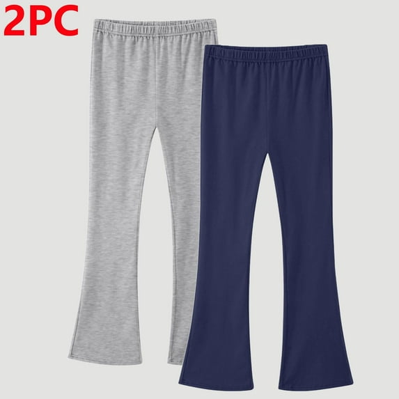 UQJfacai 2 Pack Girls Flare Leggings Kids Bell Bottom Yoga Pants Stretchy Soft Cotton Pants Fall Winter Casual Elastic Waist Tights Pants 3-14 Years