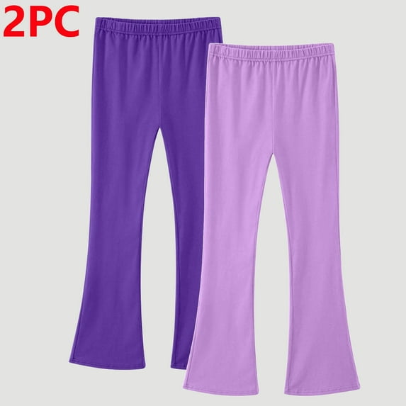 UQJfacai 2 Pack Girls Flare Leggings Kids Bell Bottom Yoga Pants Stretchy Soft Cotton Pants Fall Winter Casual Elastic Waist Tights Pants 3-14 Years