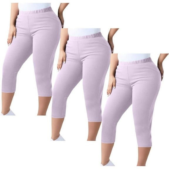 UQJfacai 3 Pack Womens Plus Size Capri Leggings Lightweight Soft Stretch Crop Leggings Pull On Basic Capris Yoga Pants L-5XL