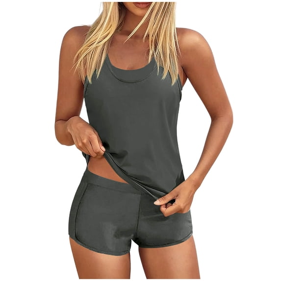 UQJfacai 3 Piece Tankini Swimsuits for Women Swim Tank Top with Bra and High Waist Boy Shorts Modest Bathing Suits Swimwear S