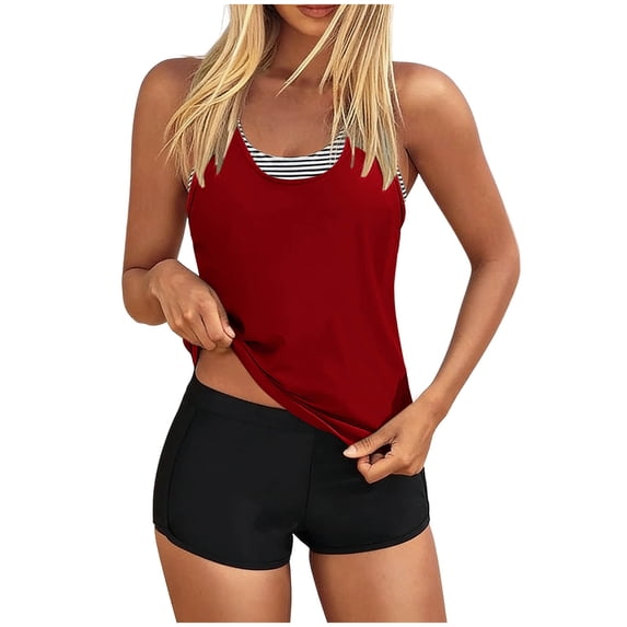 UQJfacai 3 Piece Tankini Swimsuits for Women Swim Tank Top with Bra and High Waist Boy Shorts Modest Bathing Suits Swimwear XXL
