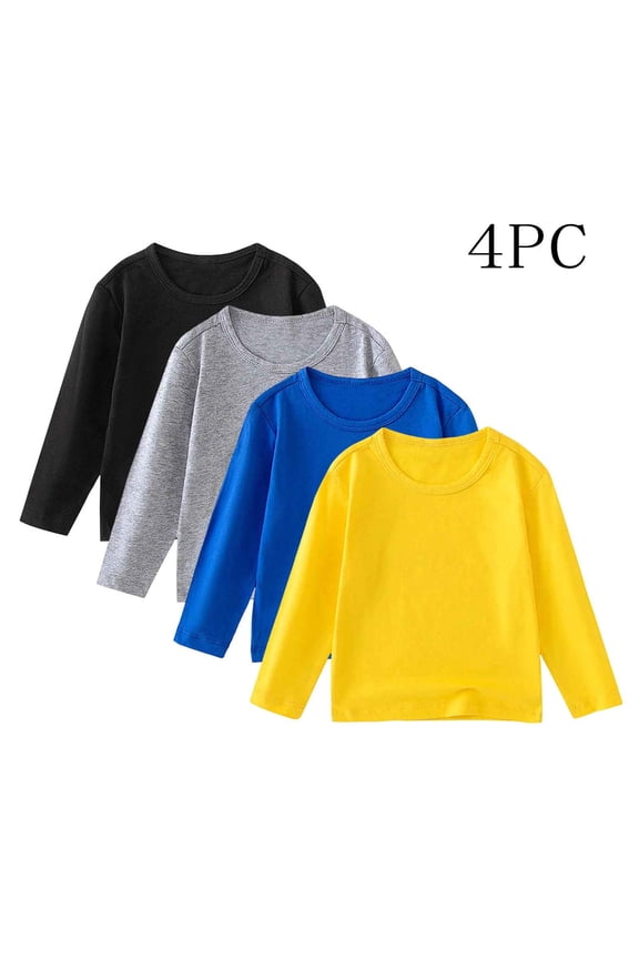 4 Pack Boys Long Sleeve Shirts Cotton Basic Tees Kids Girls Casual Solid Tagless Crewneck Layering T-Shirts 1-11 Years
