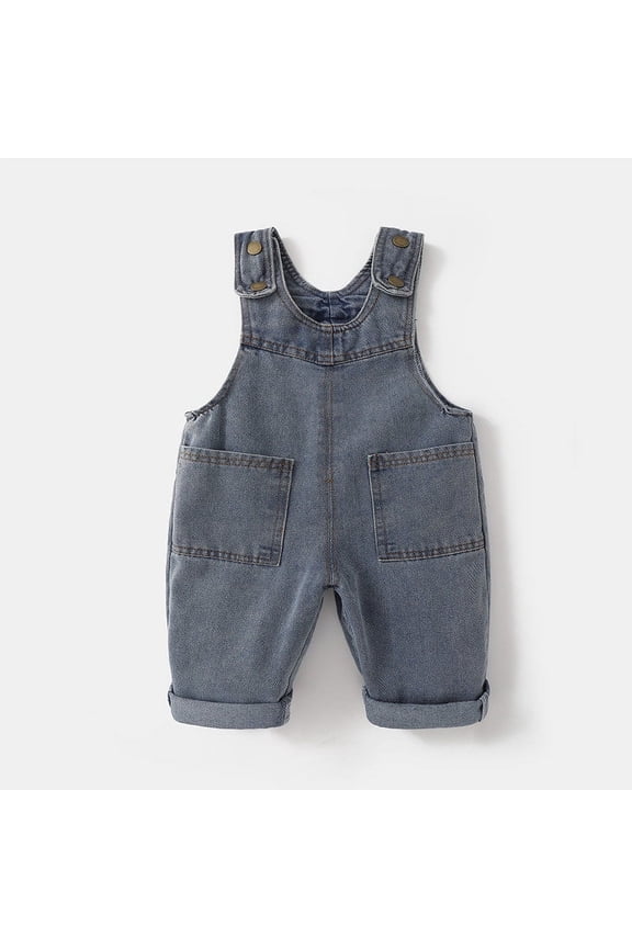 Baby Boy Denim Overalls Toddler Buttons Soft Cotton Cute Workwear Bib Pants Jeans Jumpsuit with Pockets 0-3 Years