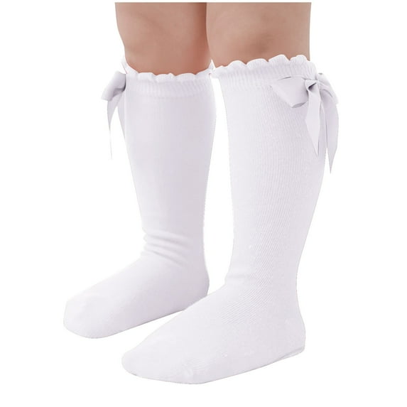 UQJfacai Baby Girls Knee High Socks with Bowknot Ruffled Cotton Stockings Newborn Infant Comfy Dress Socks 0-3 Years