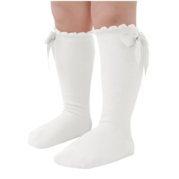 UQJfacai Baby Girls Knee High Socks with Bowknot Ruffled Cotton Stockings Newborn Infant Comfy Dress Socks 0-3 Years