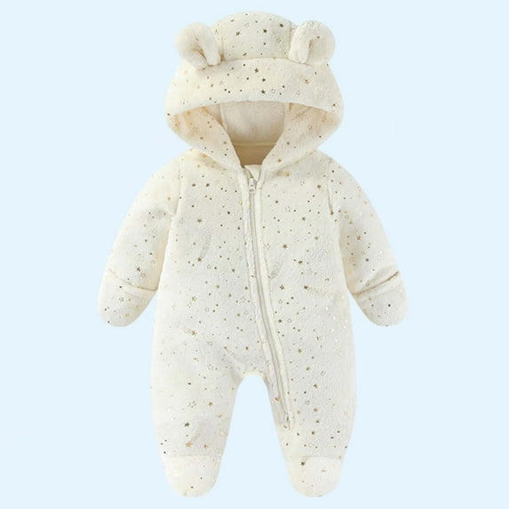 UQJfacai Baby Onesies Fleece Long Sleeve Jumpsuit Infant Cute Bear Ear Hooded Snowsuit Newborn Winter Warm Zipper Romper for 0-12 Months