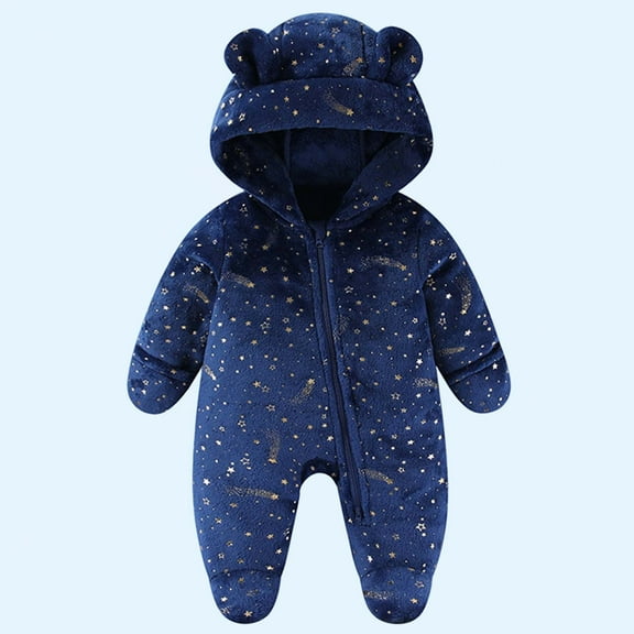 UQJfacai Baby Onesies Fleece Long Sleeve Jumpsuit Infant Cute Bear Ear Hooded Snowsuit Newborn Winter Warm Zipper Romper for 0-12 Months