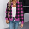 thumbnail image 1 of UQJfacai Bomber Jacket Women Waffle Plaid Zip Up Jackets Fall Winter Fashion Long Sleeve Coats Causal Outerwear with Pockets, 1 of 5