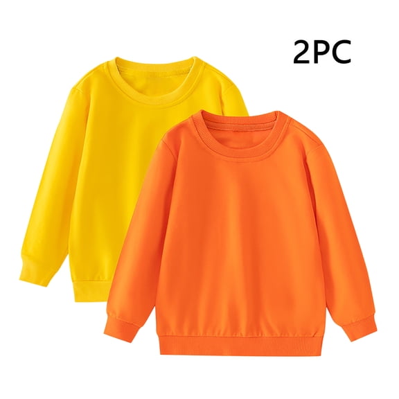 UQJfacai Boys 2 Pack Cotton Crewneck Sweatshirt Kid Toddler Fall Winter Casual Loose Fit Solid Long Sleeve Pullover Tops 1-9 Years