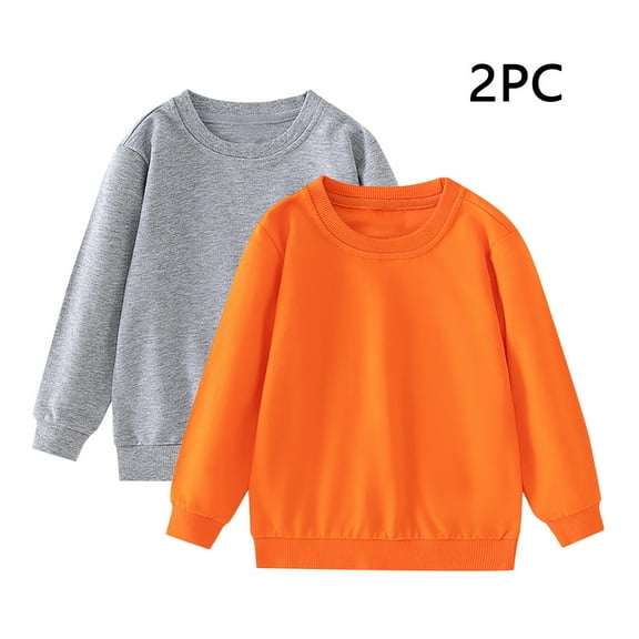 UQJfacai Boys 2 Pack Cotton Crewneck Sweatshirt Kid Toddler Fall Winter Casual Loose Fit Solid Long Sleeve Pullover Tops 1-9 Years