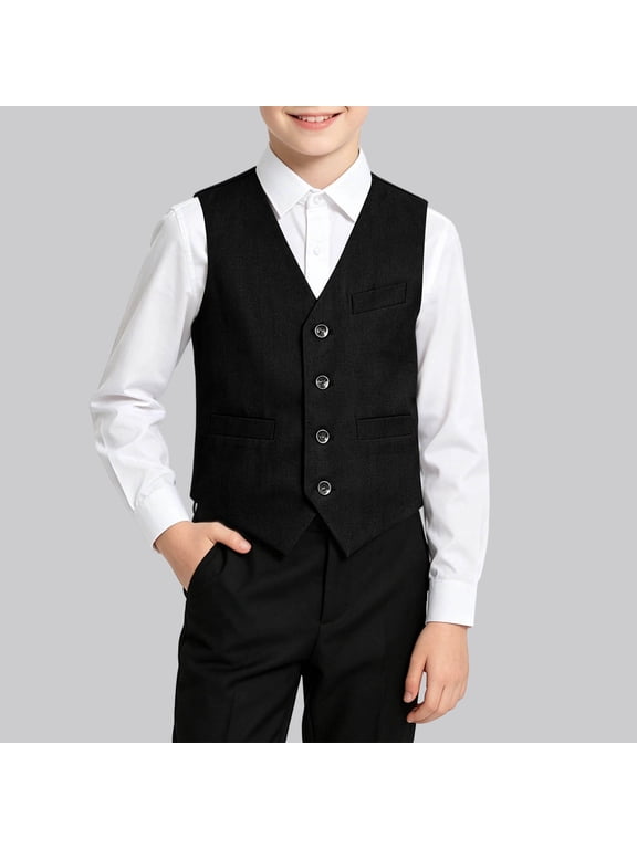 Boys 4 Button Formal Inner Wear Suit Vest V-Neck Dress Waistcoat with Pockets 5-15 Years