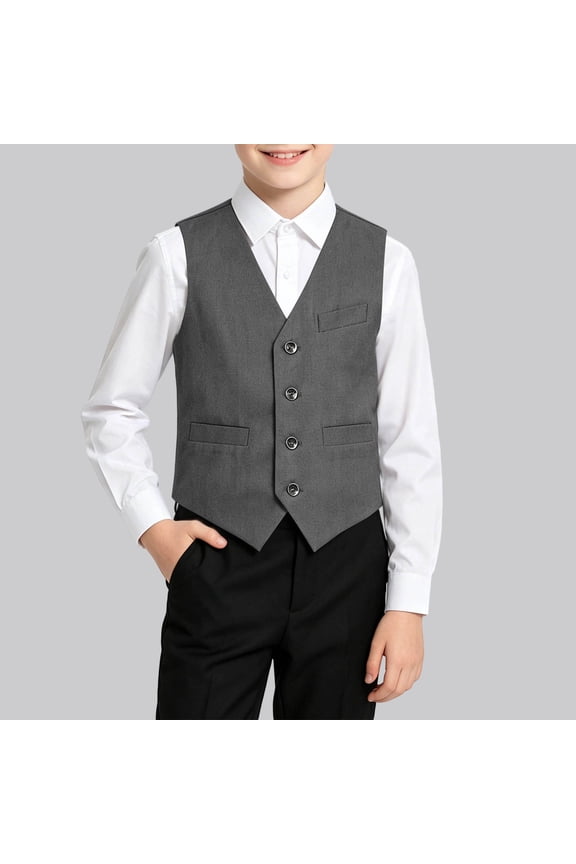 Boys 4 Button Formal Inner Wear Suit Vest V-Neck Dress Waistcoat with Pockets 5-15 Years