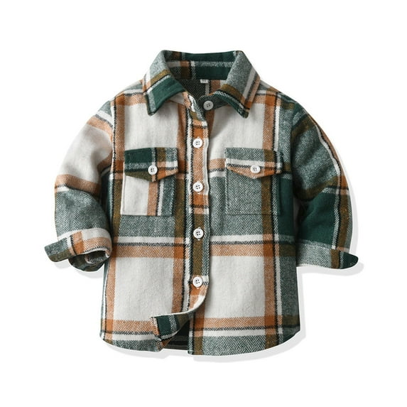 UQJfacai Boys Button Down Shirt Kids Trendy Plaid Long Sleeve Shirts Fall Winter Casual Shacket Jacket with Pockets 3-11 Years