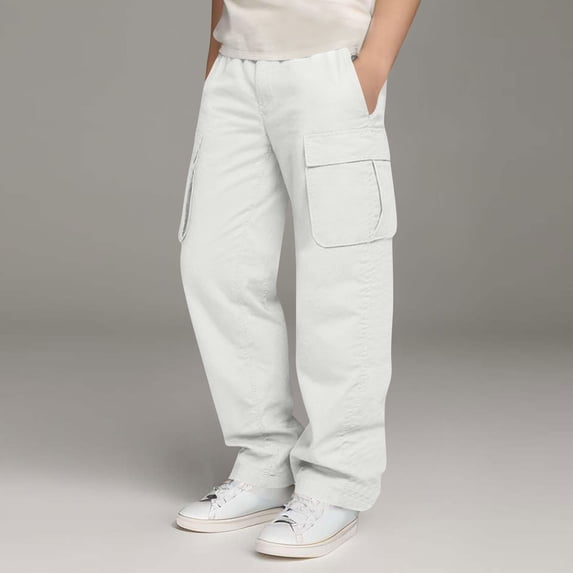 UQJfacai Boys Cargo Pants Kids Baggy Wide Leg Pants School Uniform Elastic Waist Casual Sweatpants with Pockets 4-13 Years