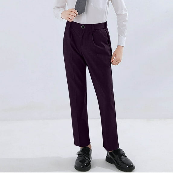 UQJfacai Boys Dress Pants School Uniform Golf Pants Kids Stretch Flat Front Adjustable Waist Casual Twill Chino Pants 2-18 Years