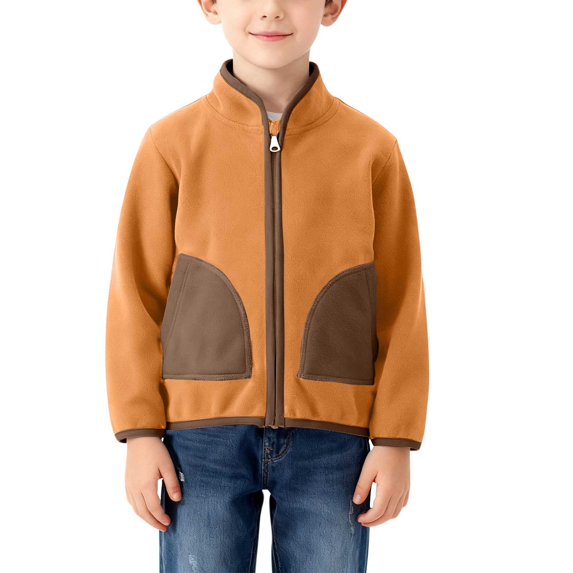 UQJfacai Boys Fleece Jacket Kids Color Block Full Zip Stand Collar Fall Coat Winter Warm Casual Outerwear with Pockets 2-12 Years