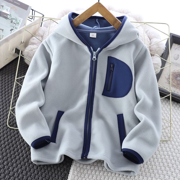 UQJfacai Boys Fleece Jacket Kids Full Zip Hooded Lightweight Color Block Fall Winter Coat Outerwear with Pockets 2-13 Years