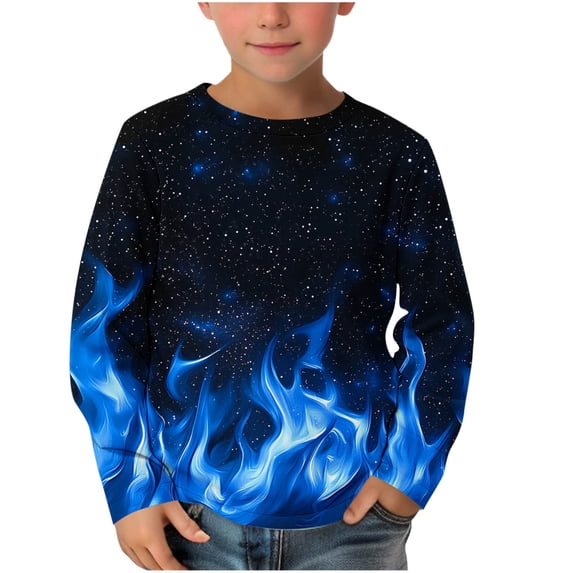UQJfacai Boys Sweatshirts Trendy 3D Prints Long Sleeve Crewneck T-Shirts Kids Fall Winter Loose Casual Pullover Tops 3-14 Years