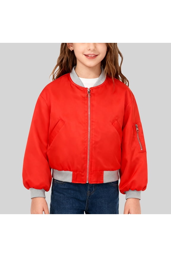 Boys Girls Bomber Jacket Kids Oversized Flight Jackets Winter Cropped Varsity Padded Coat Outerwear with Pockets 4-15 Years