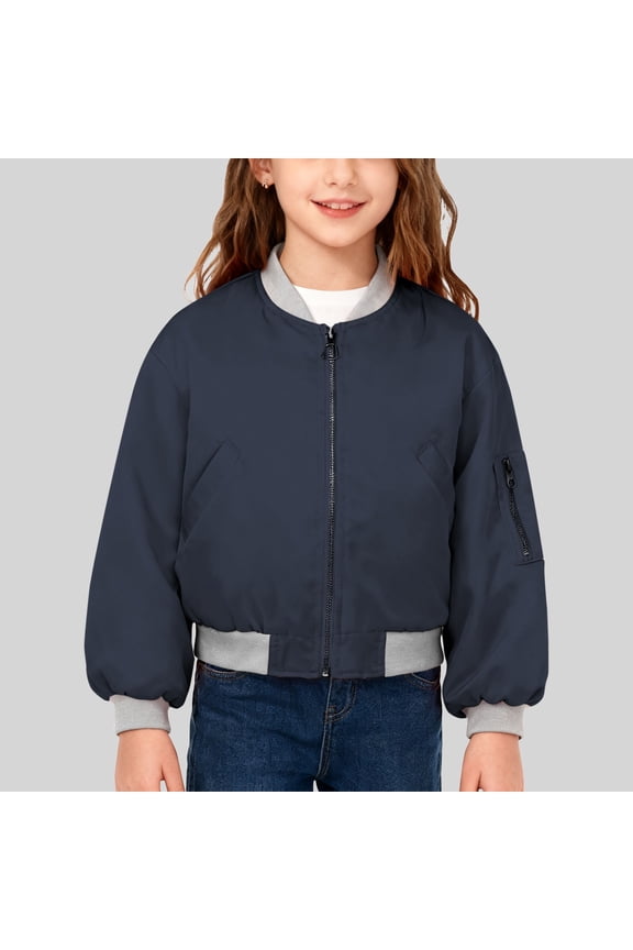 Boys Girls Bomber Jacket Kids Oversized Flight Jackets Winter Cropped Varsity Padded Coat Outerwear with Pockets 4-15 Years