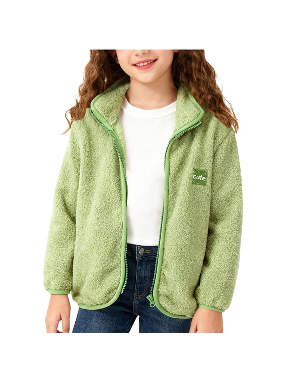 Boys Girls Fleece Jacket Bear Ear Hooded Winter Coats Kids Fuzzy Sherpa Warm Zip Up Jacket with Pocket Casual Outerwear 3-14 Years