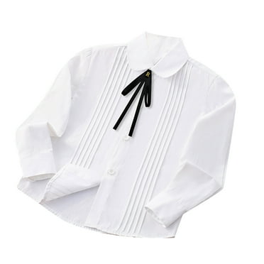 UQJfacai Boys & Girls Oxford Button Down Shirt with Tie Classic Long Sleeve School Uniform Top Solid Color Formal Blouse 3-16 Years