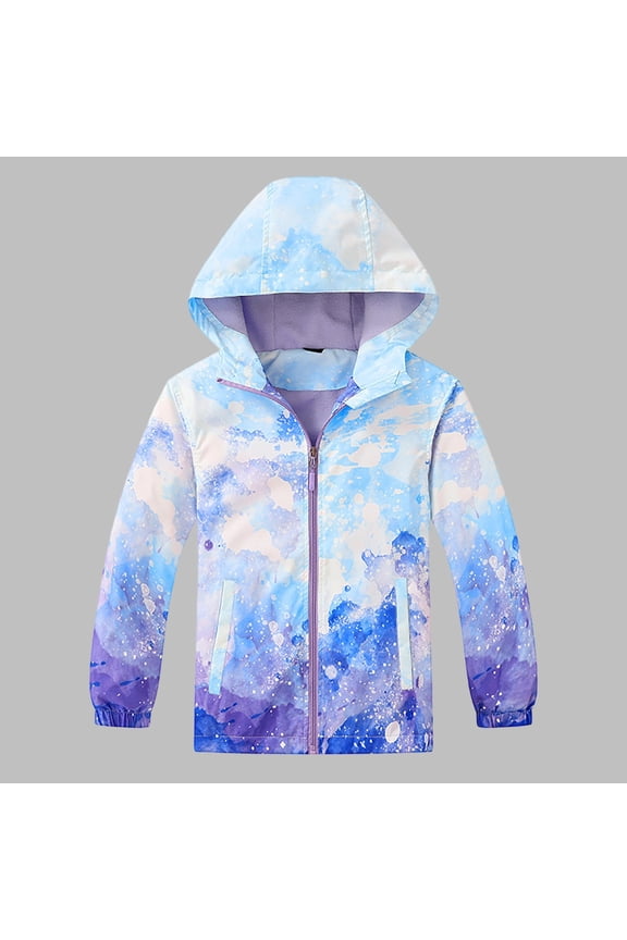 Boys Girls Rain Jacket Lightweight Waterproof Fleece Lined Raincoat with Pockets Fashion Tie Dye Zip Up Hooded Windbreakers for Kids 2-12 Years