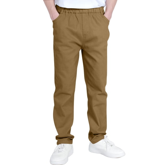 UQJfacai Boys Girls Uniform Pants Adjustable Waist Straight Fit Chino Pants Fall Kids Stretch Twill Dress Pants with Pockets 6-14 Years