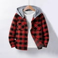 thumbnail image 1 of UQJfacai Boys Hoodies Shirts Kids Casual Button Down Plaid Shirt Fall Winter Long Sleeve Hooded Shacket Jackets with Pocket 5-14 Years, 1 of 6