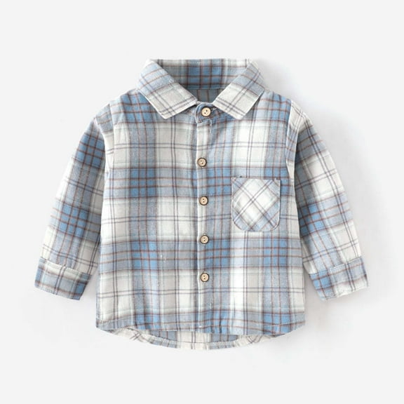 UQJfacai Boys Long Sleeve Button Down Shirt Kid Toddler Plaid Shirts Boys Casual Lapel Collar Western Tops with Pocket 1-10 Years