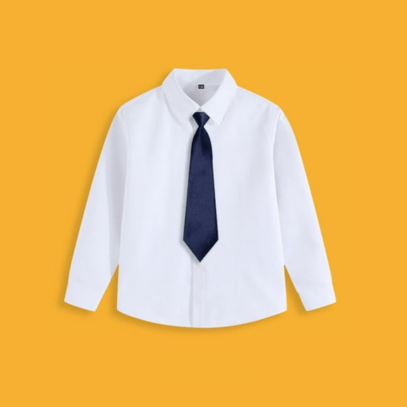 UQJfacai Boys Long Sleeve Dress Shirt Formal School Uniform Collared Button Down Shirts with Tie Preppy Clothes 3-15 Years
