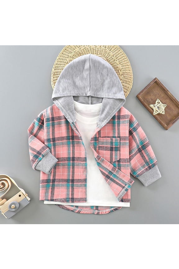 Boys Long Sleeve Shirt Toddler Buffalo Plaid Shirts with Hood Button Down Jacket Top Outfit Fall Winter Clothes 2-13 Years