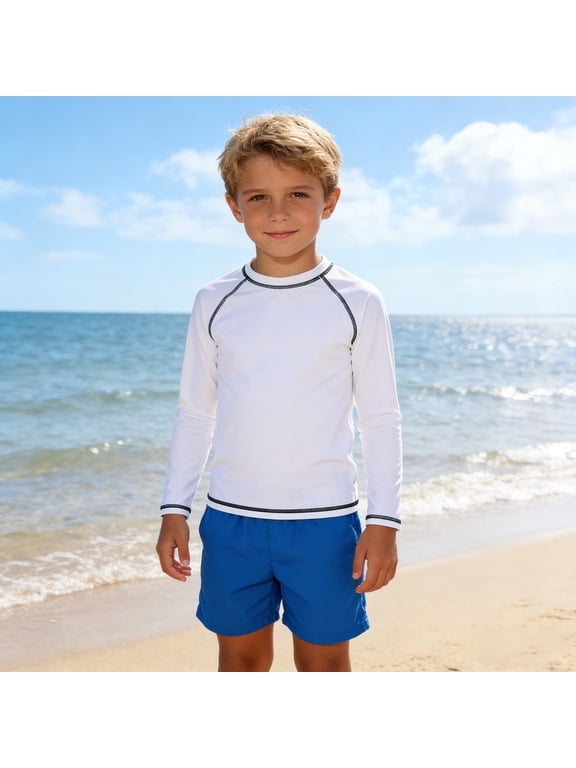 Boys Rash Guard Long Sleeve Quick Dry UPF 50+ UV Swim Shirt Surf Fishing Sun Protection Water Shirts for Kids 4-12 Years
