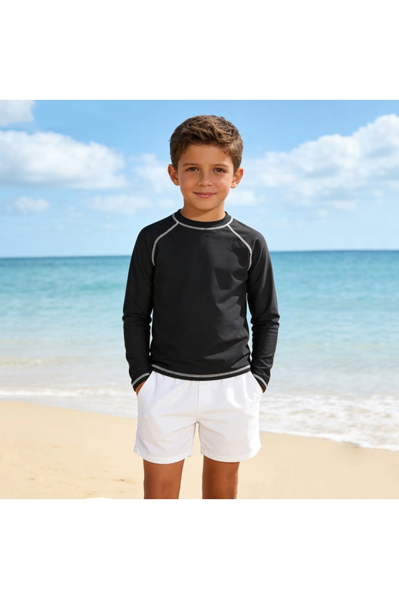 Boys Rash Guard Long Sleeve Quick Dry UPF 50+ UV Swim Shirt Surf Fishing Sun Protection Water Shirts for Kids 4-12 Years