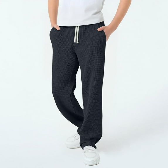 UQJfacai Boys Sweatpants Kids Waffles Baggy Pants with Pockets Wide Leg Straight Sweat Pant Fall Athletic Teen Boy Clothes 4-15 Years