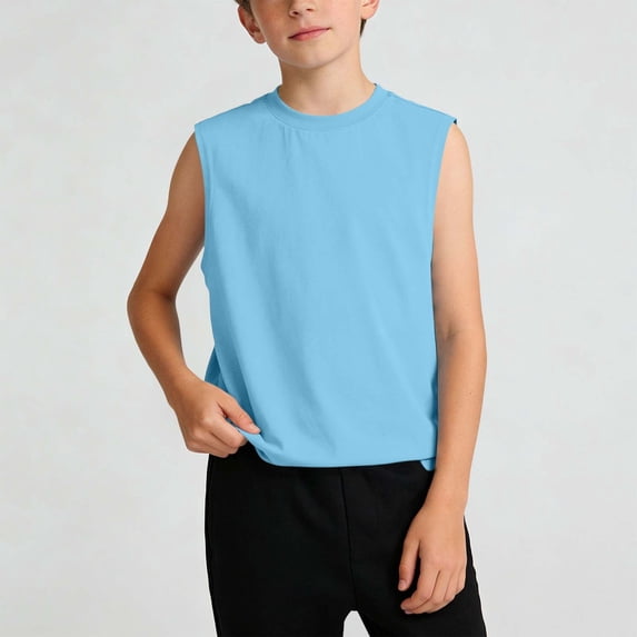 UQJfacai Boys Tank Tops Kids Casual Sleeveless Crewneck Athletic Workout T Shirts Summer Cotton Solid Basic Tees 2-13 Years