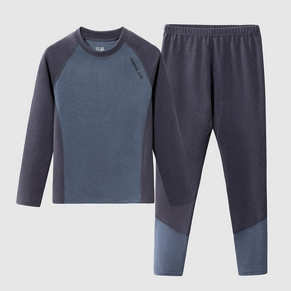 UQJfacai Boys Thermal Underwear Sets Color Block Raglan Crewneck Long Sleeve Top Bottoms Warm Winter Fleece Lined Two Piece Outfits 2-17 Years