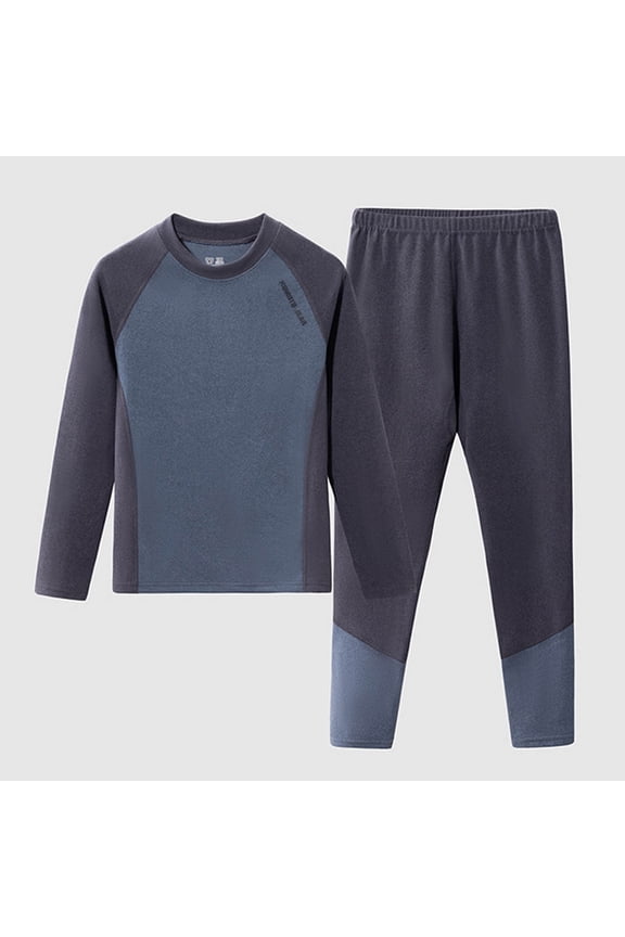 Boys Thermal Underwear Sets Color Block Raglan Crewneck Long Sleeve Top Bottoms Warm Winter Fleece Lined Two Piece Outfits 2-17 Years