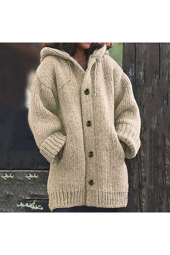 Cardigan Sweaters for Women Oversized Hooded Cable Knit Chunky Sweater Warm Winter Coats Button Down Long Sleeve Jacket