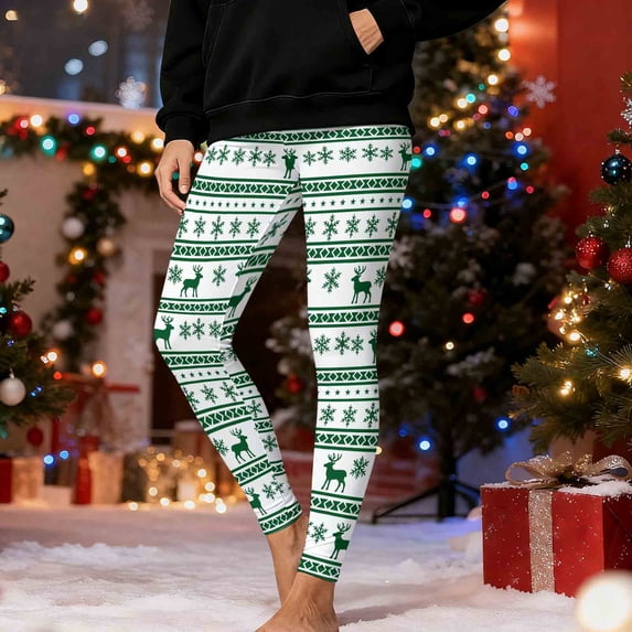 UQJfacai Christmas Leggings for Women Xmas Lights Reindeer Snowflake Print Workout Yoga Pants High Waisted Stretchy Tights Bottoms