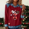 thumbnail image 1 of UQJfacai Christmas Shirts for Women Santa Claus Graphic Tee Blouses Denim Patchwork Color Block Lapel Casual Long Sleeve Tops, 1 of 8
