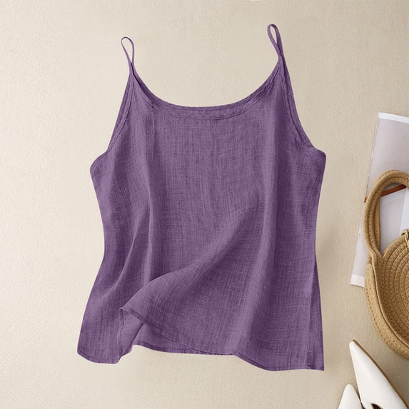 UQJfacai Cotton Linen Tank Tops for Women Spaghetti Strap Sleeveless Gauze Shirts Summer Loose Fit Lightweight Basic Tees S-2XL