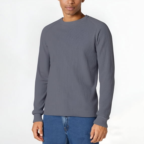 UQJfacai Crewneck Sweaters for Men Ribbed Knitted Long Sleeve Pullover Sweater Fall Winter Casual Loose Fit Lightweight Raglan Tops
