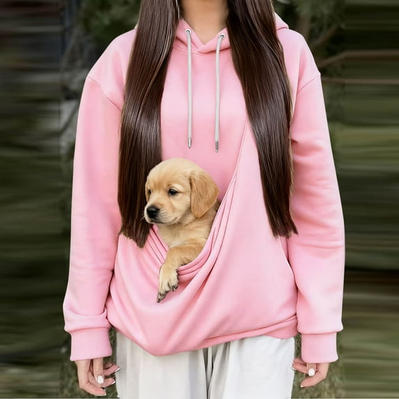 UQJfacai Dog Pouch Hoodies for Women Kangaroo Pocket Cat Pouch Sweatshirts Pet Carrier Fleece Pullover Pets Holder Long Sleeve Tops