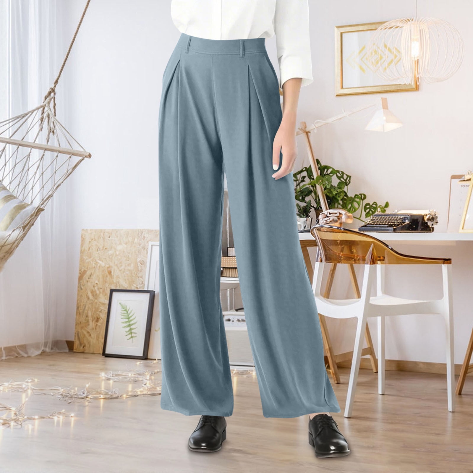 flowy dress pants women UQJfacai Dress Pants Women Wide Leg Pull On Stretchy Work Pants High  Waisted Pleated Flowy Business Casual Trousers with Pockets