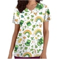thumbnail image 1 of UQJfacai Easter Scrub Tops Women Stretchy V Neck Short Sleeve Nurse Uniform with 2 Pockets Cute Bunny Rabbits Eggs Graphic Tees M, 1 of 5