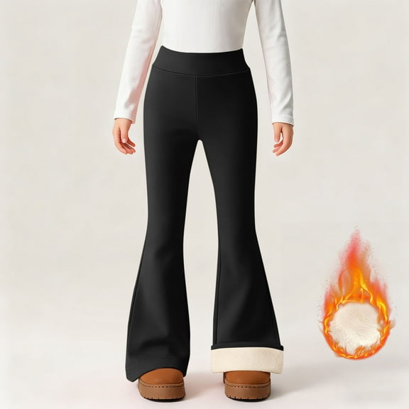 UQJfacai Fleece Lined Leggings Girls Winter Thermal Warm High Waisted Flare Pants Tummy Control Butt Lifting Workout Yoga Pants 4-15 Years