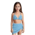 thumbnail image 1 of UQJfacai Girls 3 Piece Swimsuit Cute V Neck Bikini Set Color Block Textured High Waist Bathing Suit Beach Cover Up Skirt 8-16 Years, 1 of 5